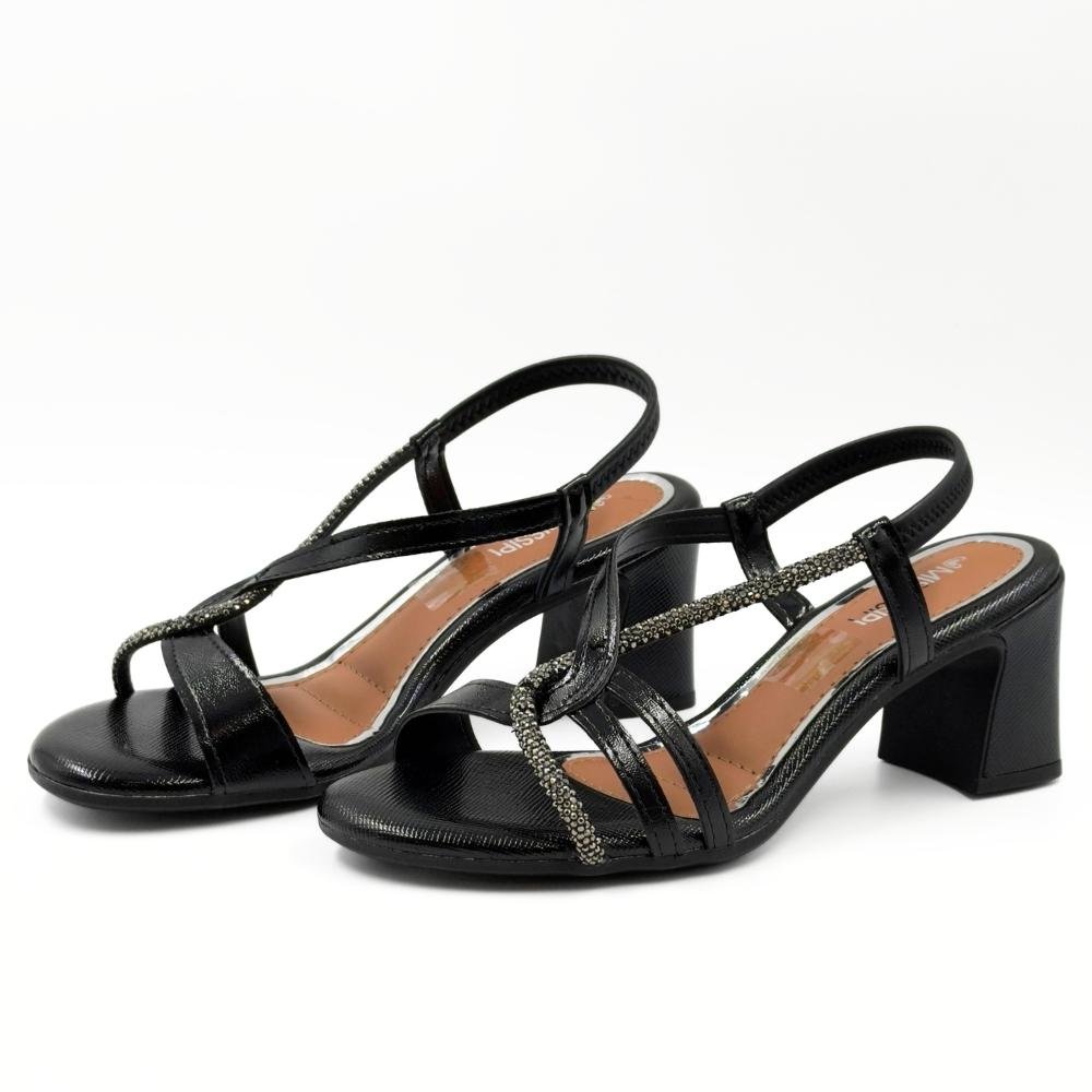 Sandália Mississipi Casual com Strass Salto Bloco Feminina Preto 2