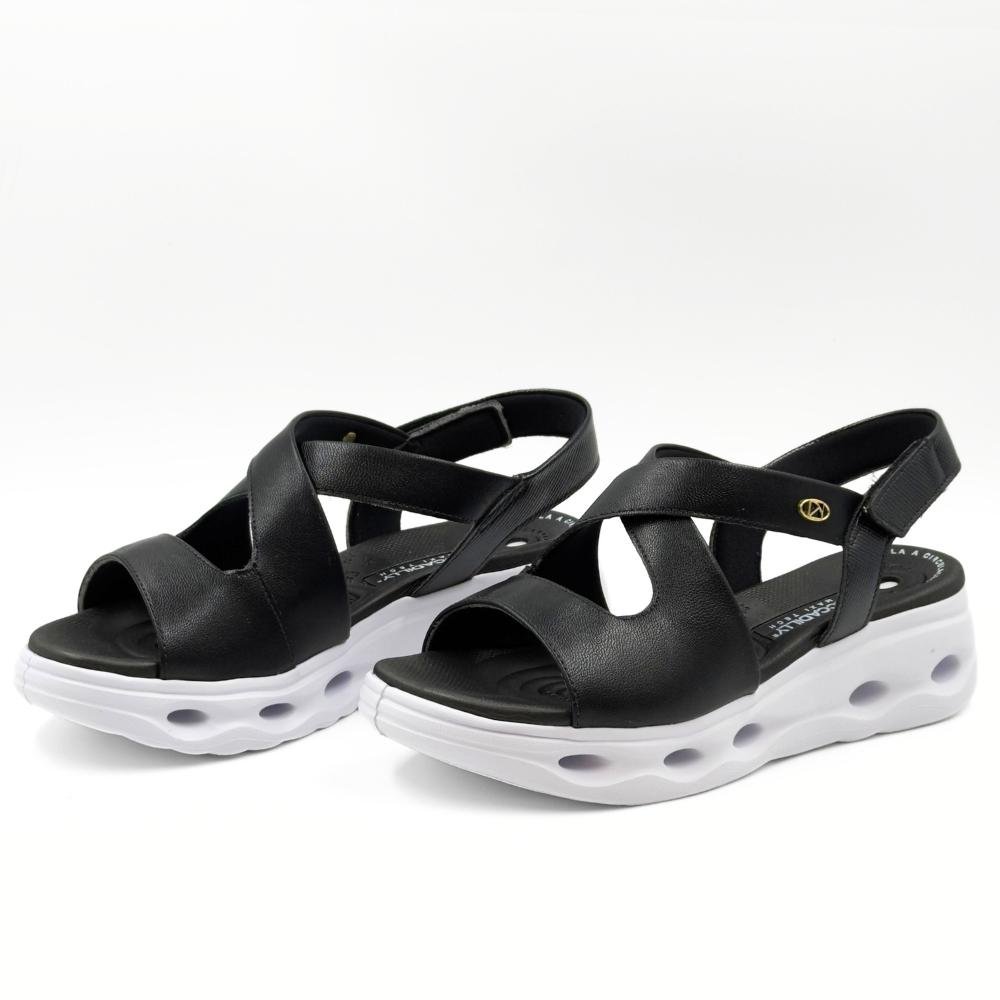 Sandália Piccadilly Casual Flatform Feminina Preto/Branco 2