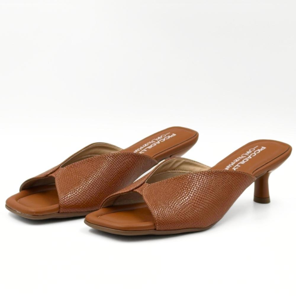 Tamanco Piccadilly Slide Salto Fino Baixo Feminino Marrom 2