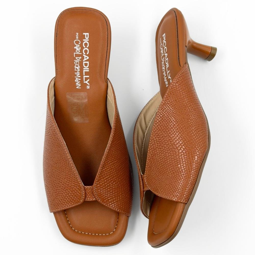 Tamanco Piccadilly Slide Salto Fino Baixo Feminino Marrom 4