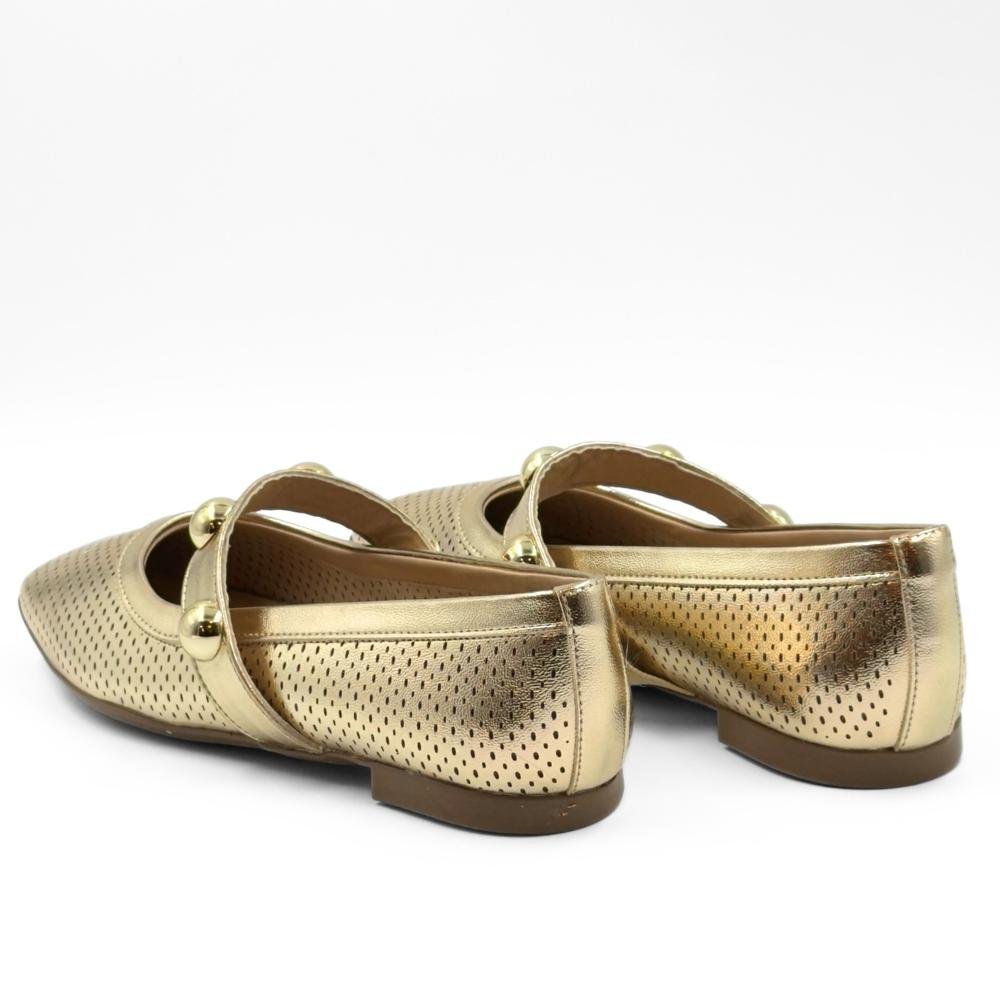 Sapatilha Piccadilly Boneca com Aplicações Bico Quadrado Feminina Dourado 3