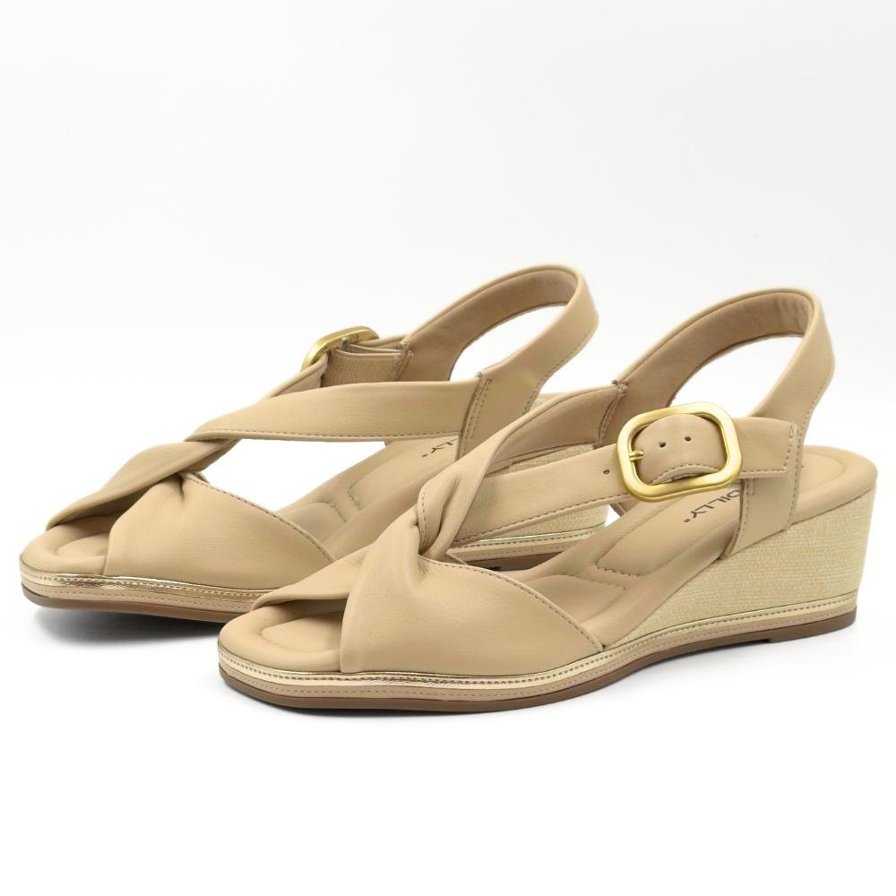 Sandália Piccadilly Casual Anabela com Fivela Feminina Bege 2