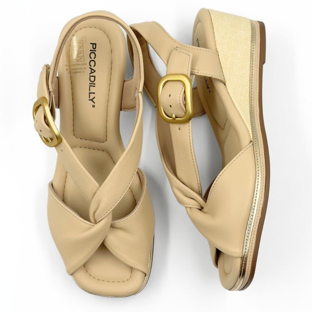 Sandália Piccadilly Casual Anabela com Fivela Feminina Bege 4