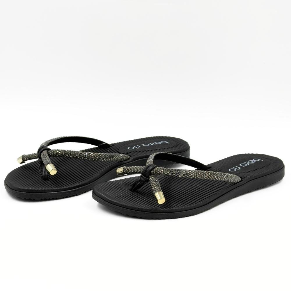 Tamanco Beira Rio Tira Fina com Strass Feminino Preto 2