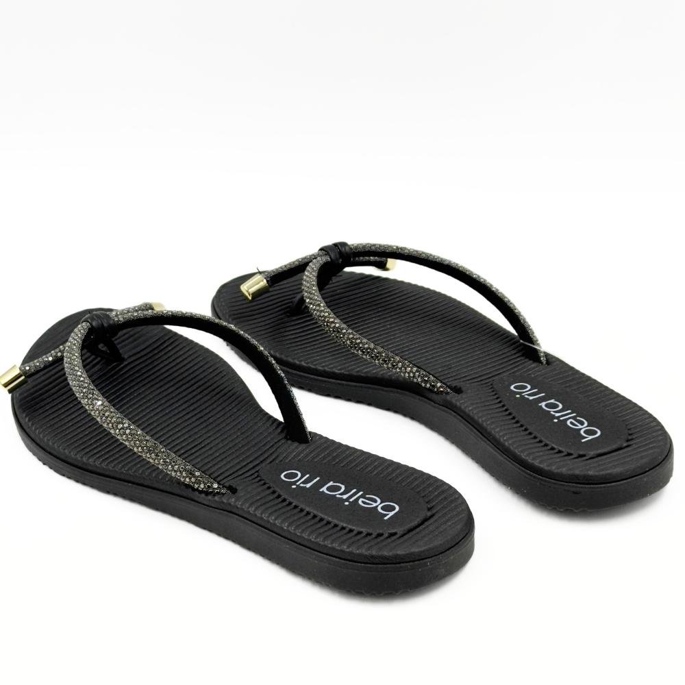 Tamanco Beira Rio Tira Fina com Strass Feminino Preto 3