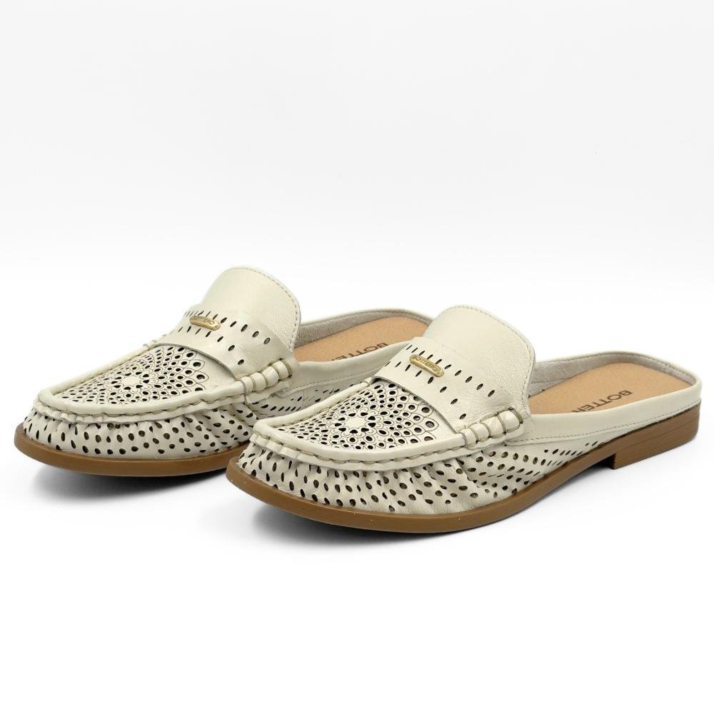 Mule Bottero Bico Redondo Salto Baixo Feminino Off White 2