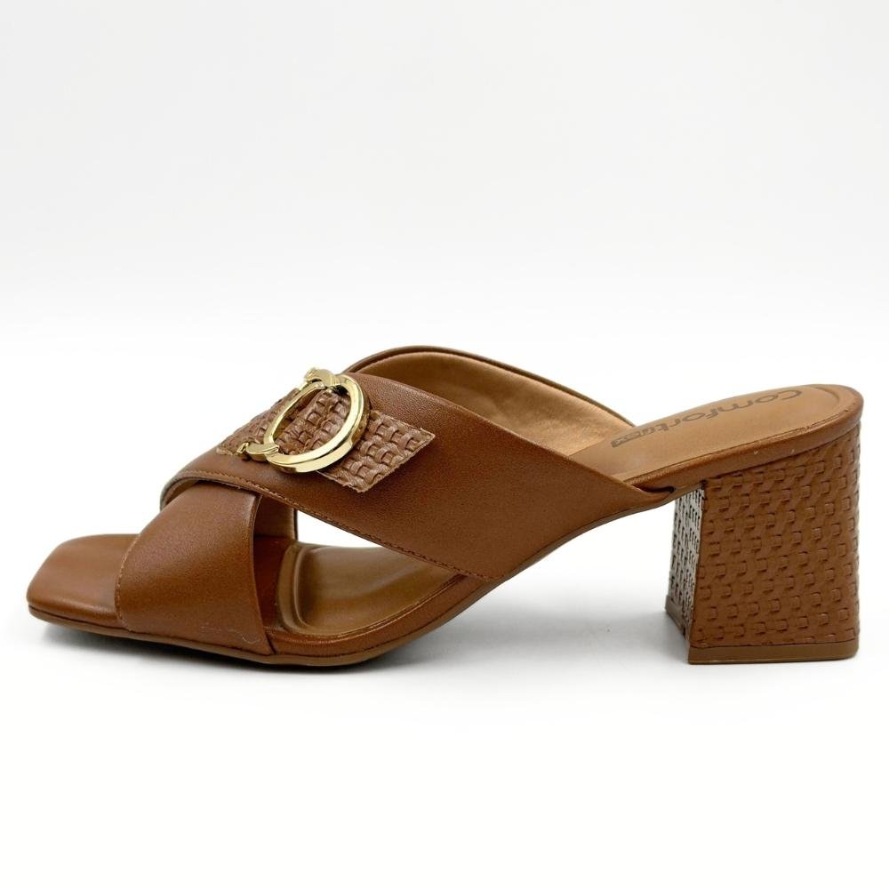 Tamanco Comfortflex Slide com Fivela Salto Bloco Feminino