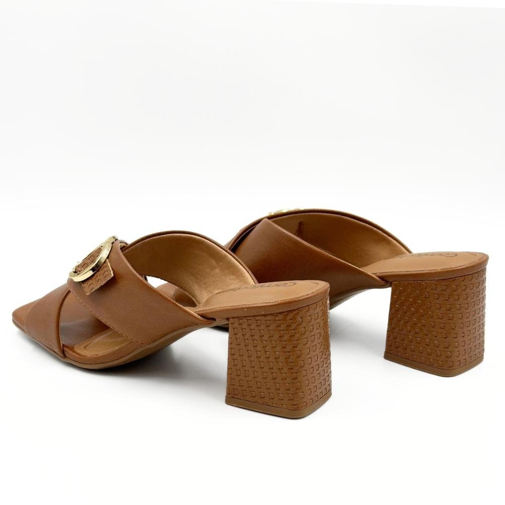 Tamanco Comfortflex Slide com Fivela Salto Bloco Feminino Marrom 3