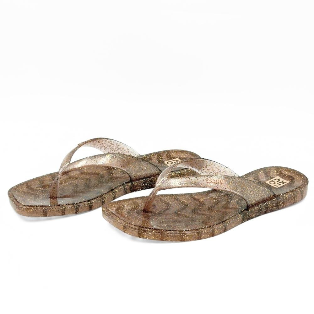 Chinelo Zaxy Jelly Tira Fina Feminino Nude Claro/Glitter 2