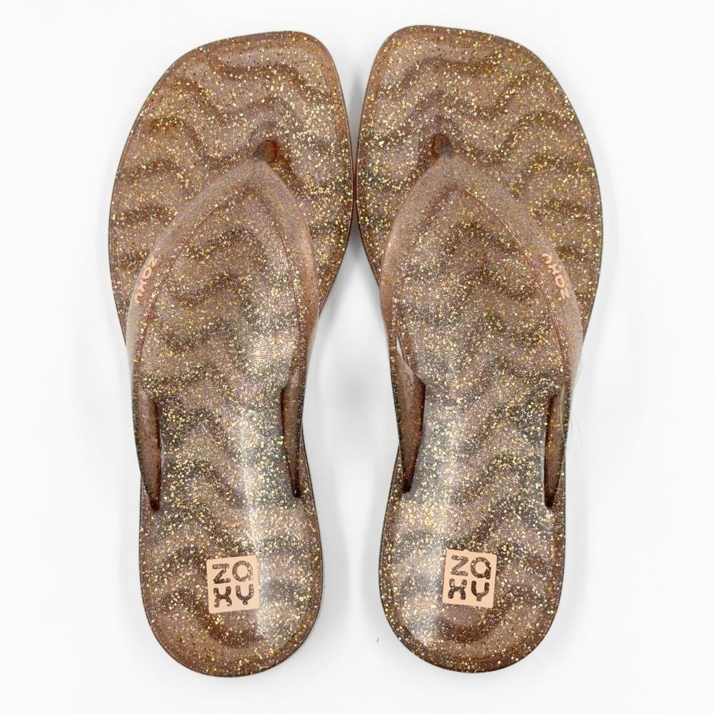 Chinelo Zaxy Jelly Tira Fina Feminino Nude Claro/Glitter 4