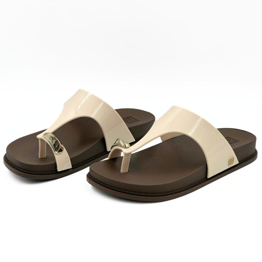Tamanco Zaxy Buzz Tira Larga Feminino Off White/Marrom 2