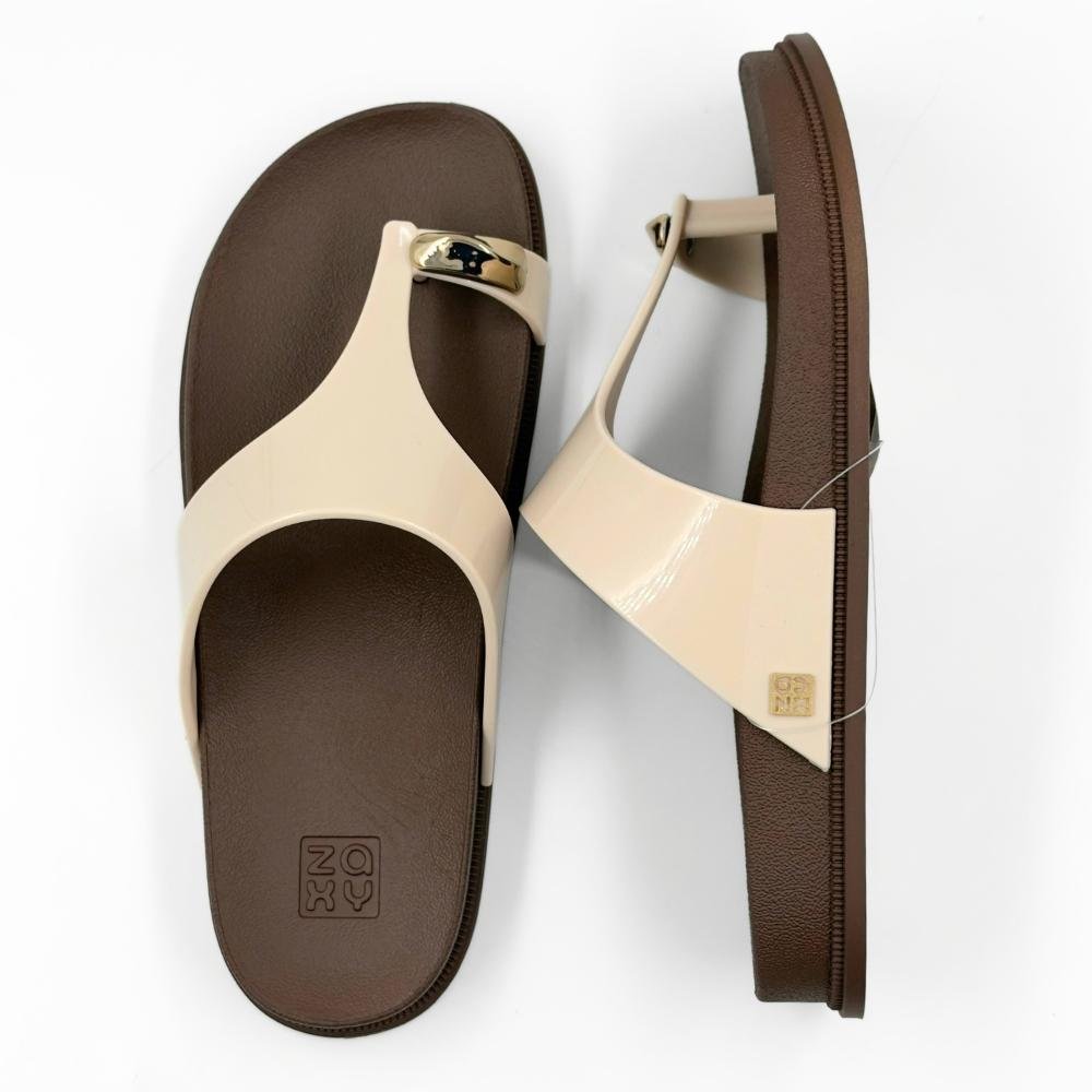 Tamanco Zaxy Buzz Tira Larga Feminino Off White/Marrom 4