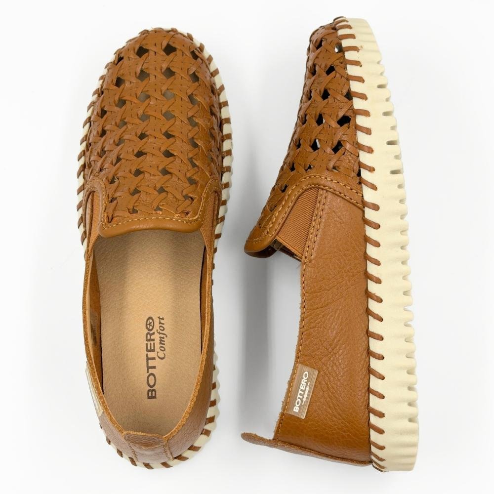 Sapato Bottero Mocassim Casual Tramado Feminino Caramelo 4