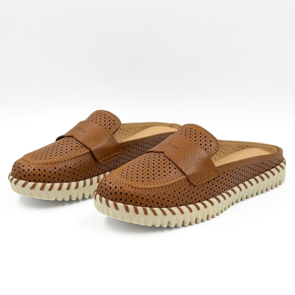 Mule Bottero Casual Bico Redondo Rasteiro Feminino Caramelo 2