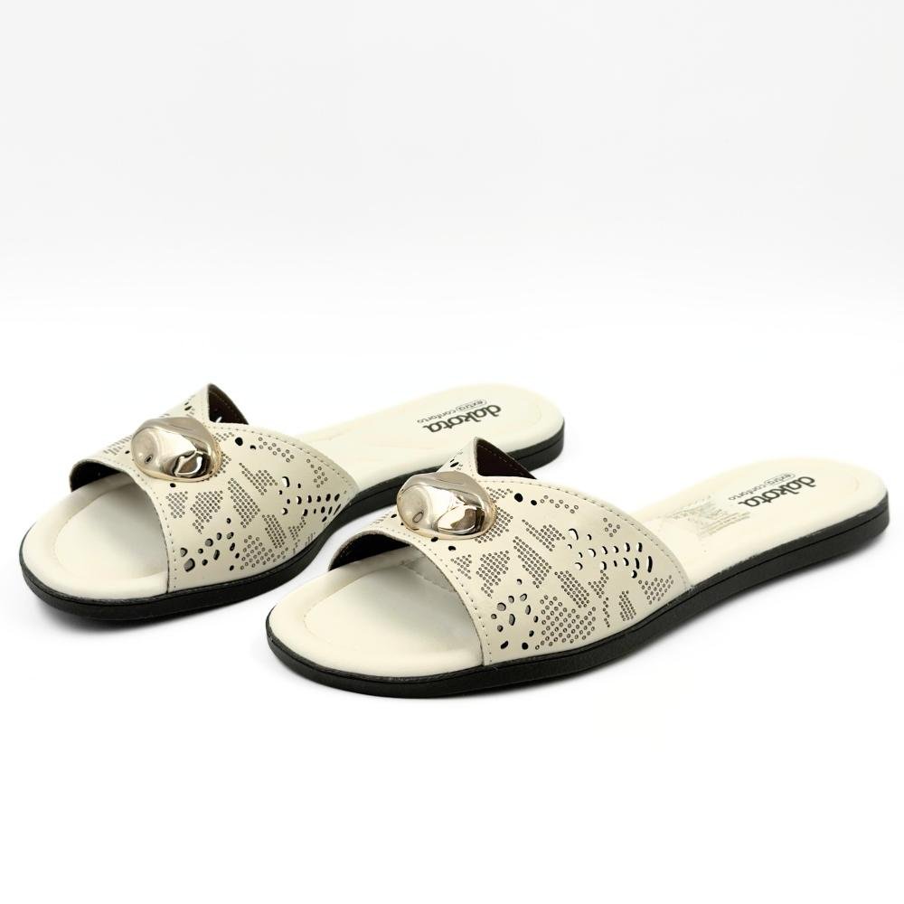 Tamanco Dakota Casual Rasteira Slide com Aplicação Feminino Bege 2