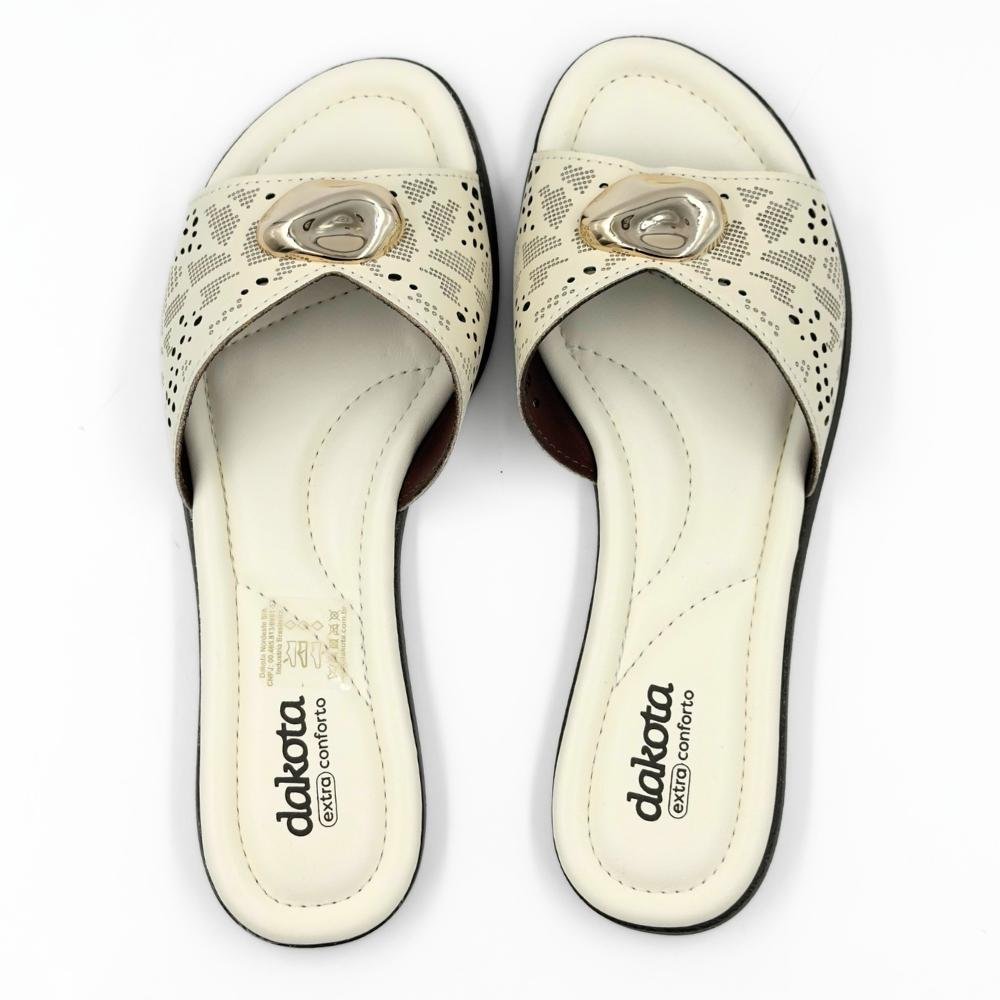 Tamanco Dakota Casual Rasteira Slide com Aplicação Feminino Bege 4
