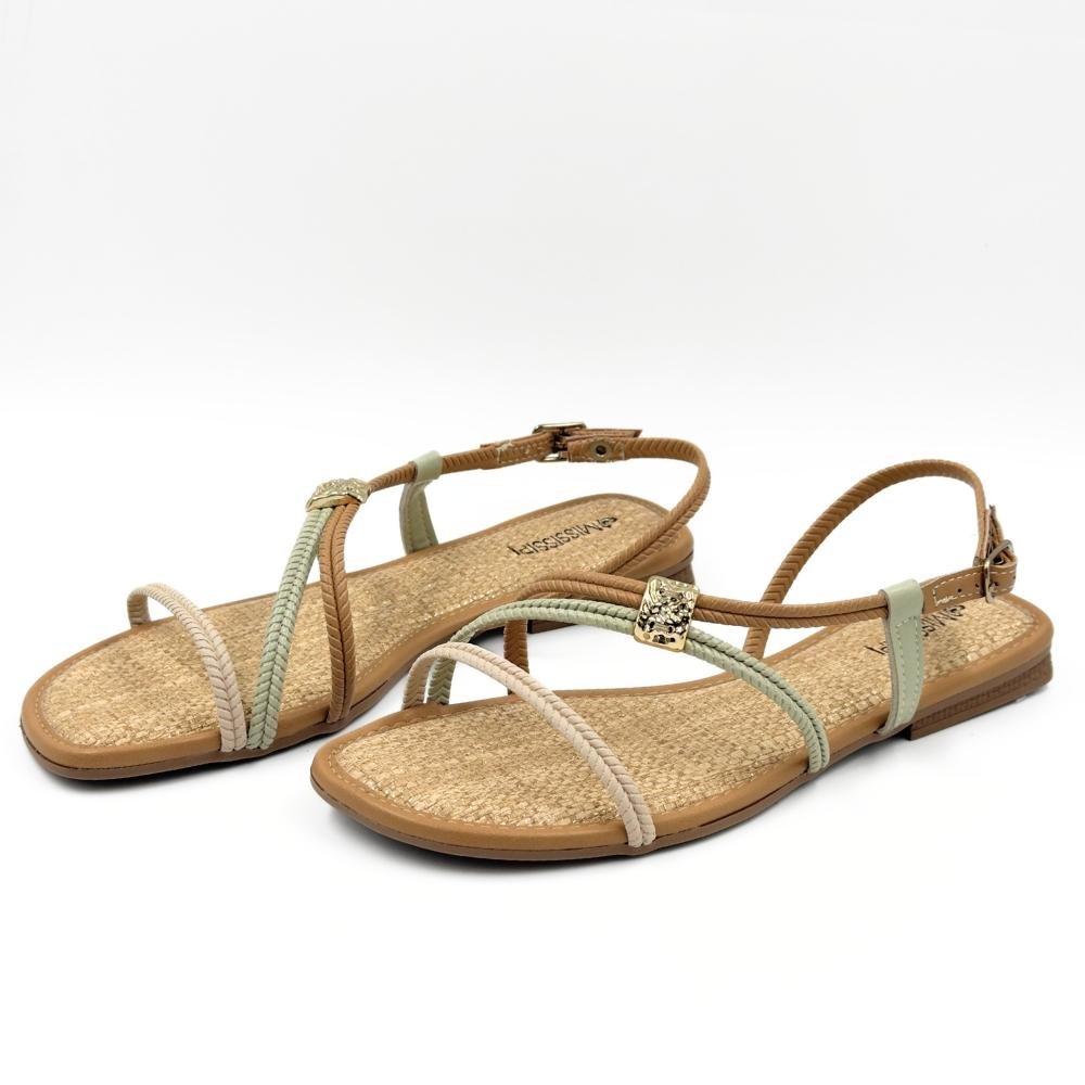 Sandália Mississipi Rasteira Casual Feminina Salvia/Mel 2