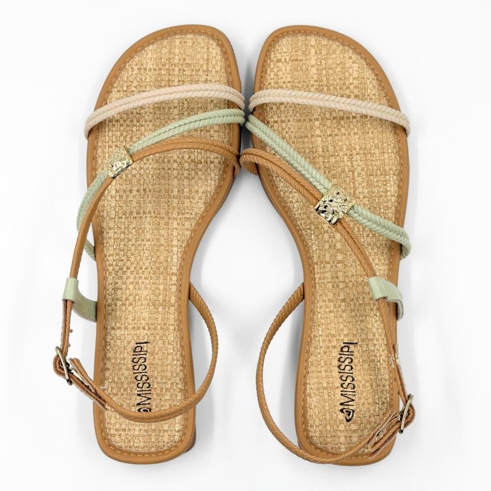 Sandália Mississipi Rasteira Casual Feminina Salvia/Mel 4