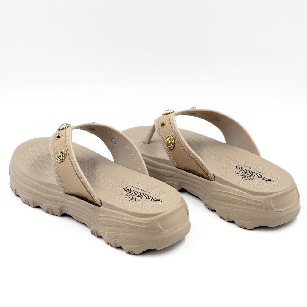 Tamanco Mississipi Flatform Tira Larga com Aplicações Feminino Marfim 3