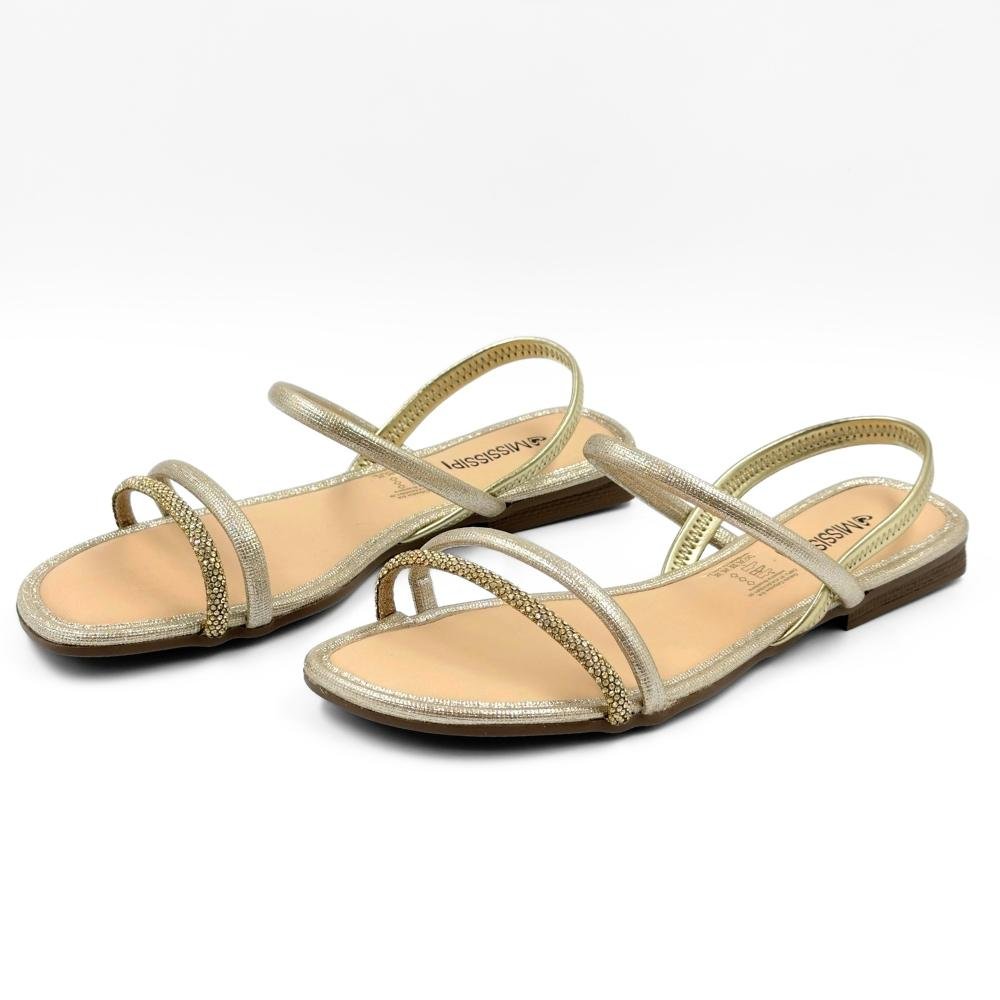 Sandália Mississipi Rasteira Casual Metalizada Feminina Champagne 2