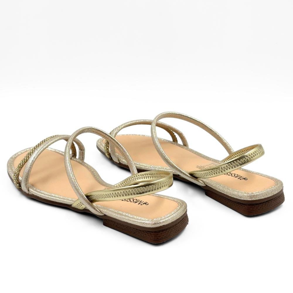 Sandália Mississipi Rasteira Casual Metalizada Feminina Champagne 3