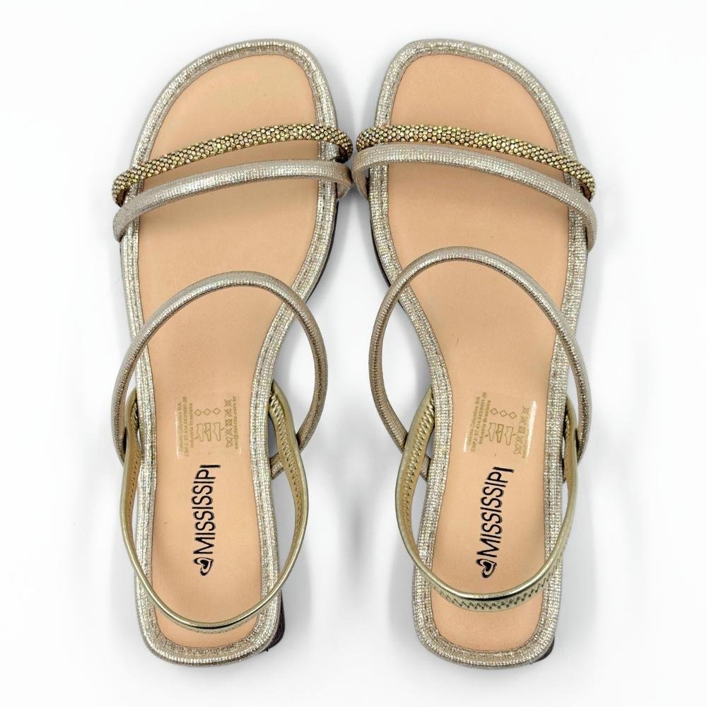 Sandália Mississipi Rasteira Casual Metalizada Feminina Champagne 4