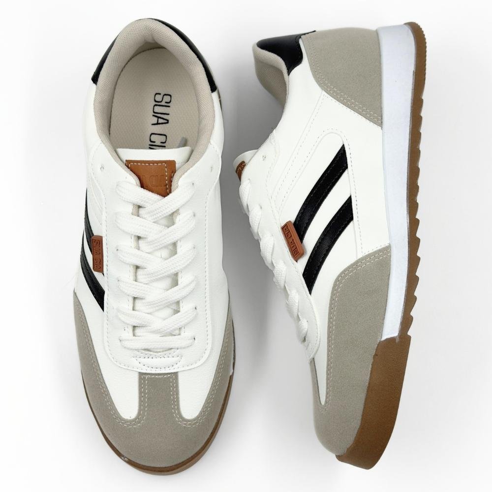 Tênis Sua Cia Casual em Napa com Cadarço Feminino Branco/Cinza/Preto 4