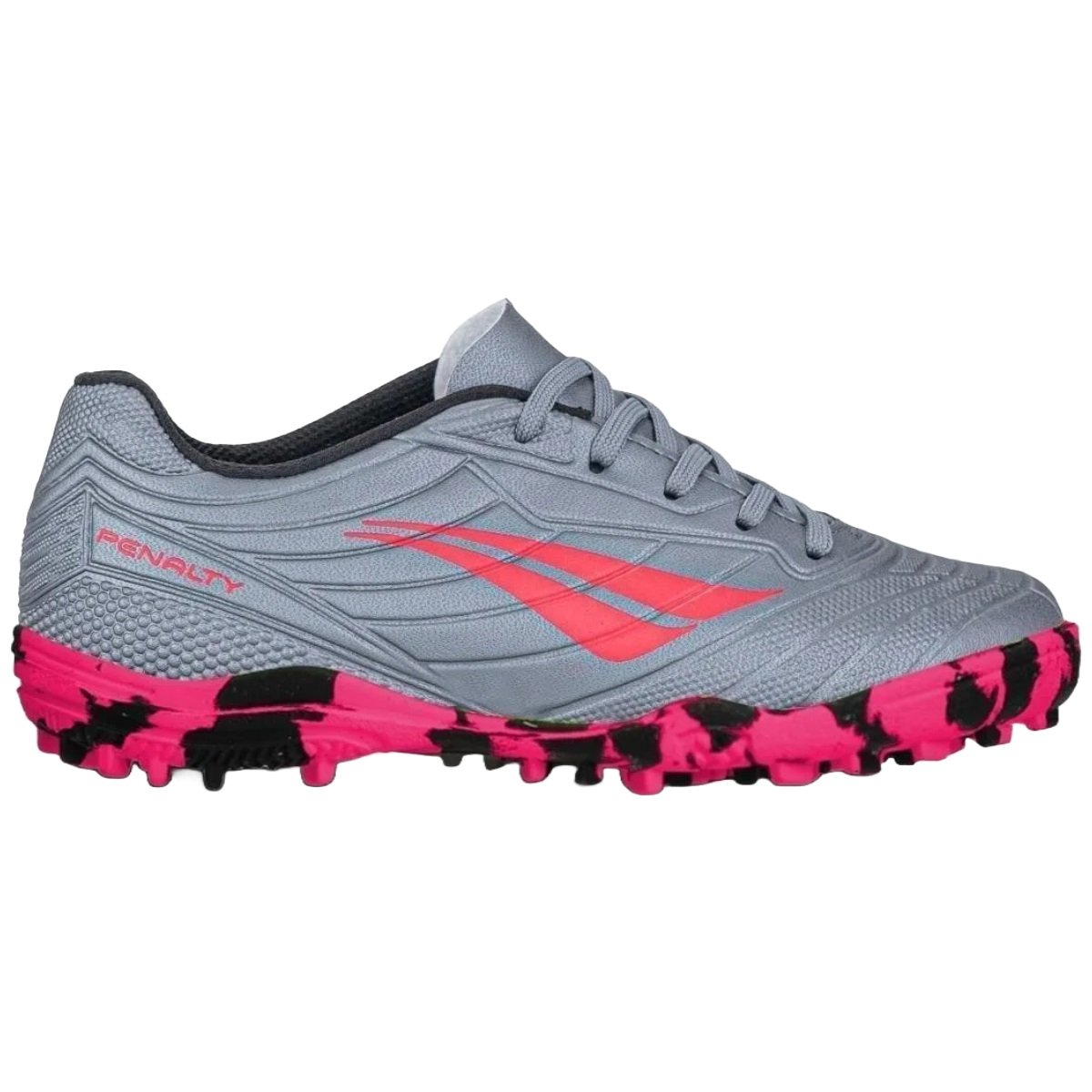 Chuteira Society Penalty Matis Kids XXI Infantil Cinza e Pink