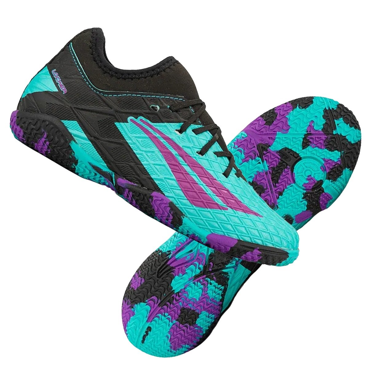 Chuteira Futsal Penalty RX Locker Y-3 Infantil Turquesa e Preto Azul/Preto 7