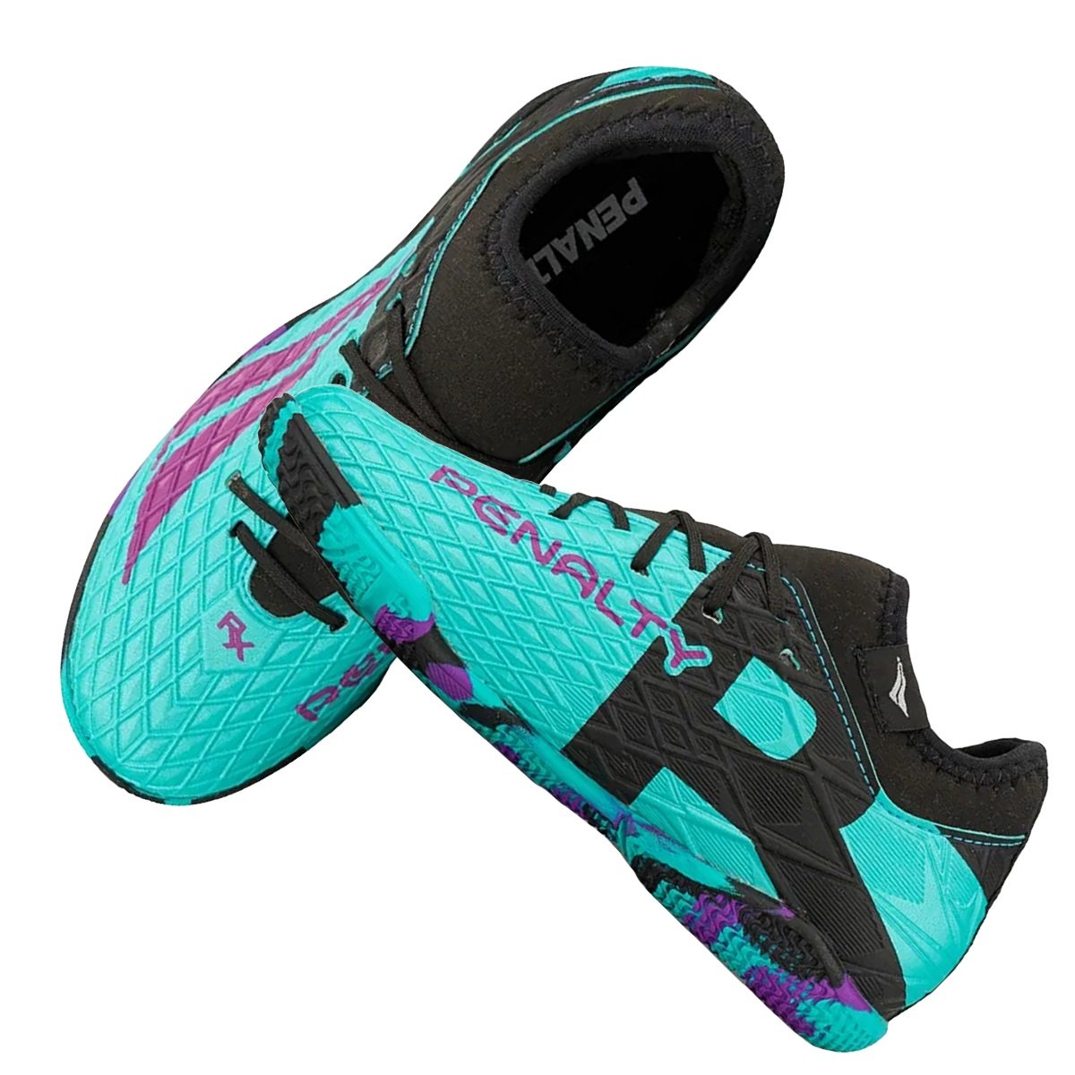 Chuteira Futsal Penalty RX Locker Y-3 Infantil Turquesa e Preto Azul/Preto 8