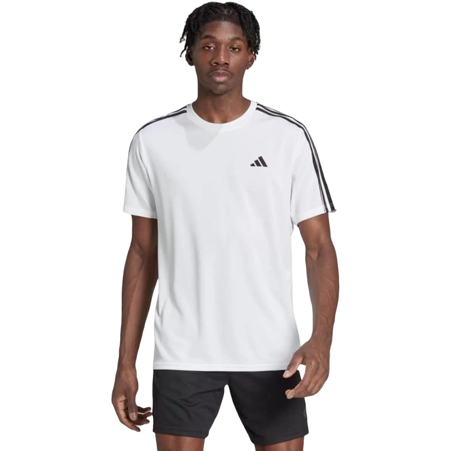 Camiseta Adidas Essentials 3 Listras Masculino Branco/Preto 2