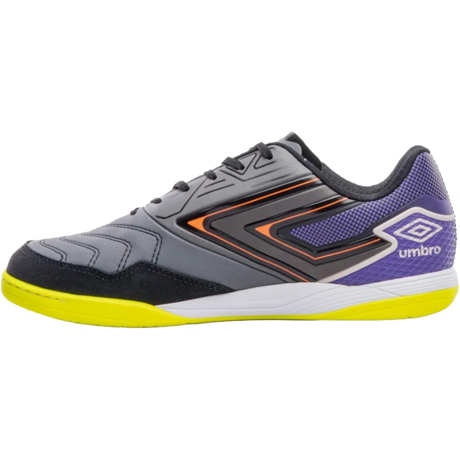 Chuteira Futsal Umbro Pro 5 Bump Club Masculino Cinza/Laranja/Roxo/Amarelo 2
