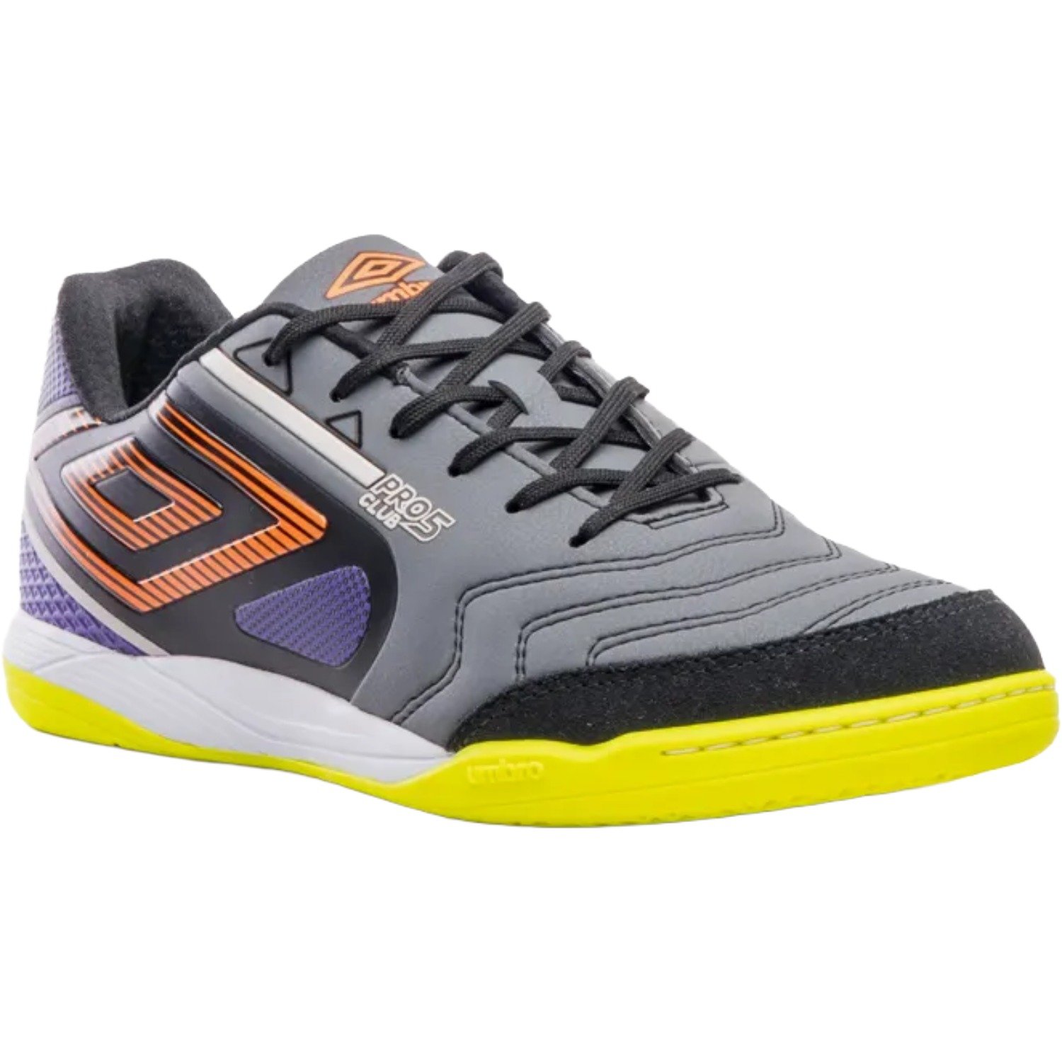 Chuteira Futsal Umbro Pro 5 Bump Club Masculino Cinza/Laranja/Roxo/Amarelo 4