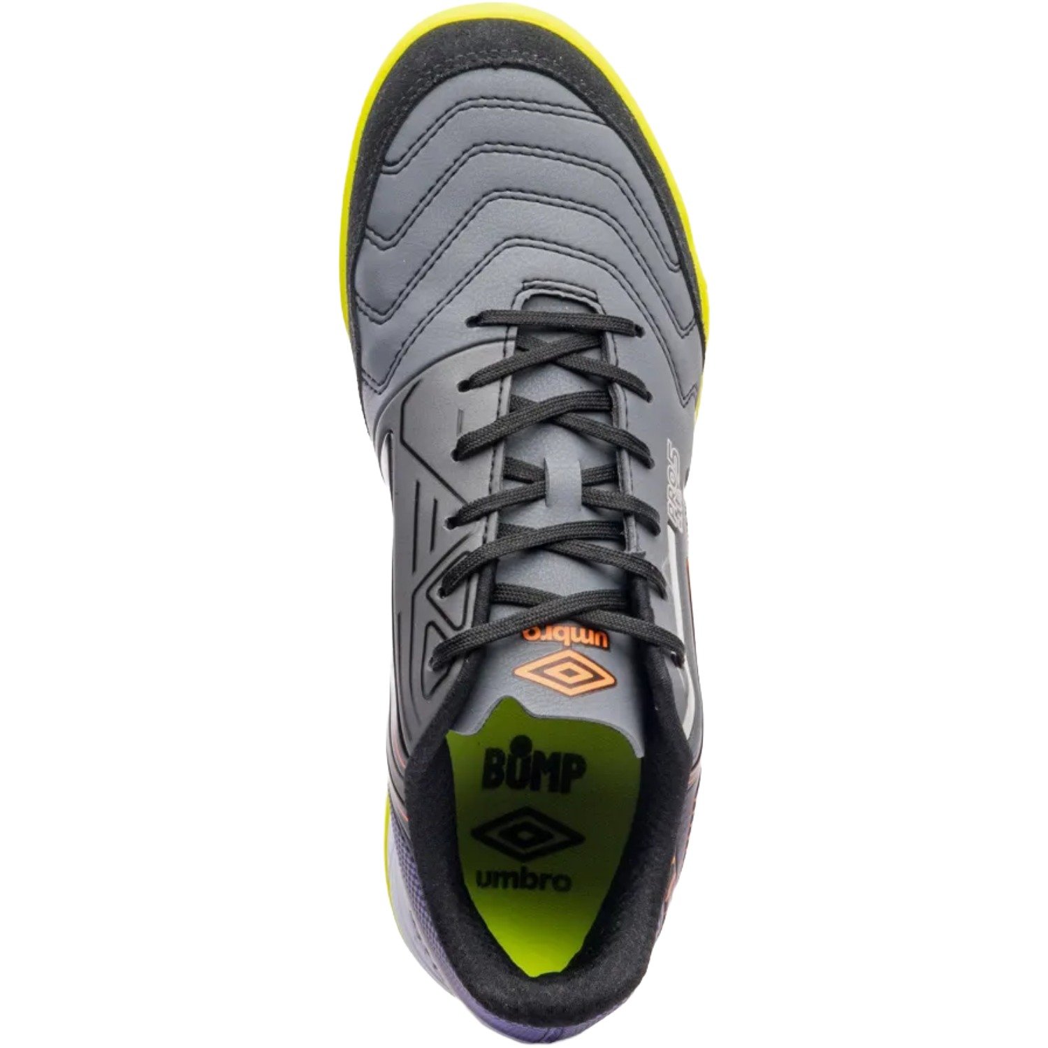 Chuteira Futsal Umbro Pro 5 Bump Club Masculino Cinza/Laranja/Roxo/Amarelo 6