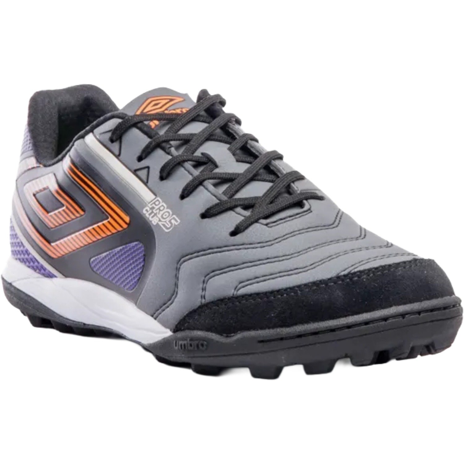 Chuteira Society Umbro Pro 5 Bump Club Masculino Cinza/Laranja/Roxo 4