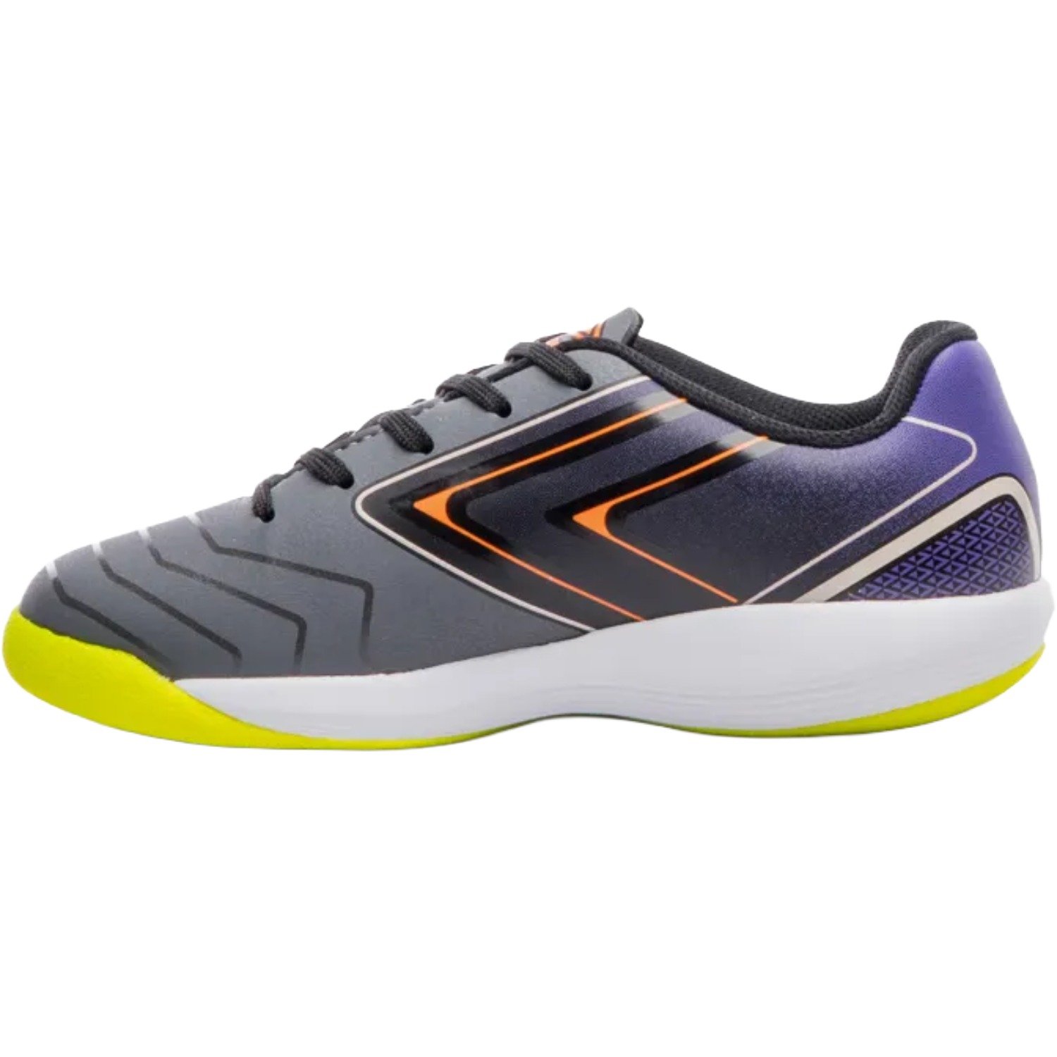 Chuteira Futsal Umbro Pro 5 Infantil Cinza/Roxo/Laranja/Amarelo 2