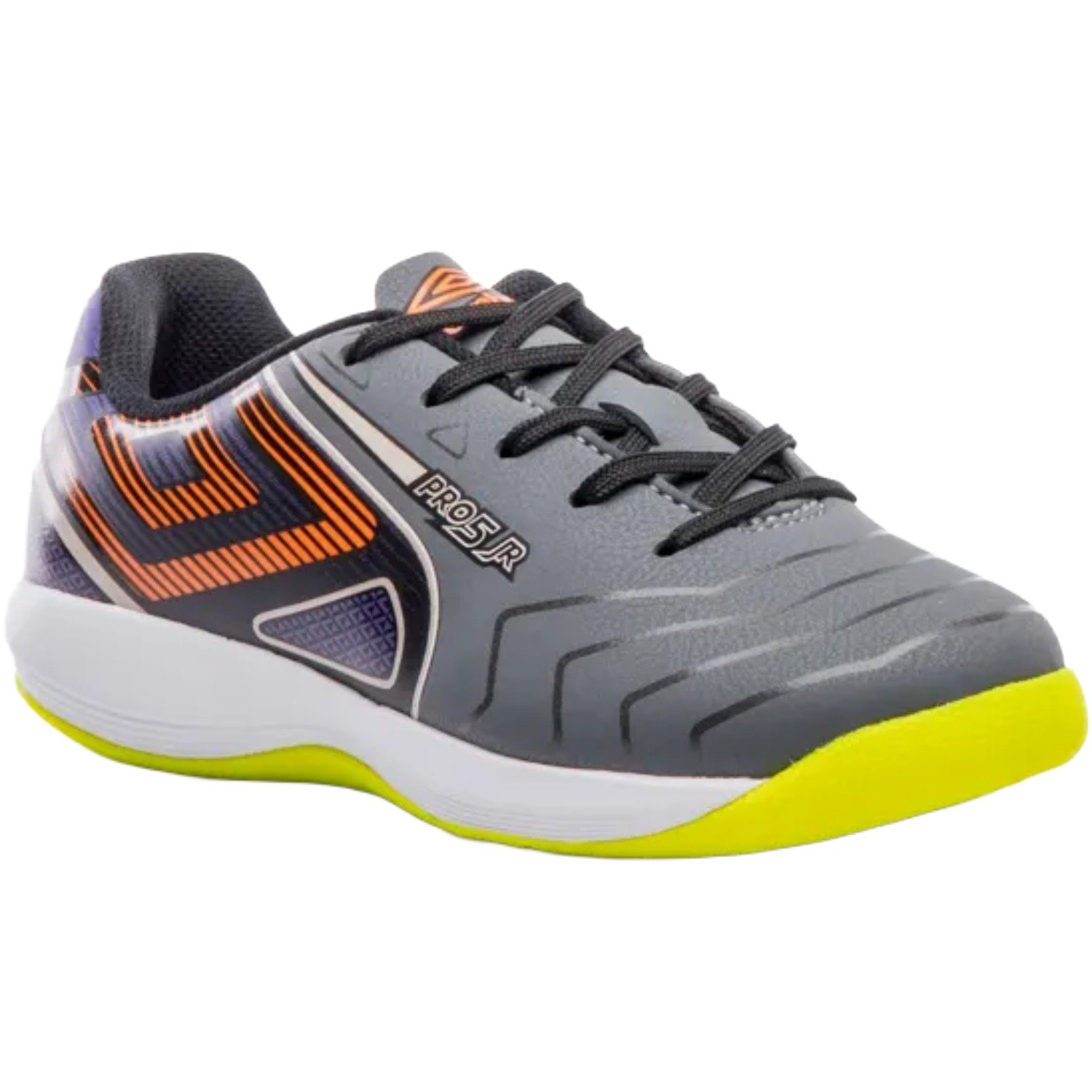 Chuteira Futsal Umbro Pro 5 Infantil Cinza/Roxo/Laranja/Amarelo 3