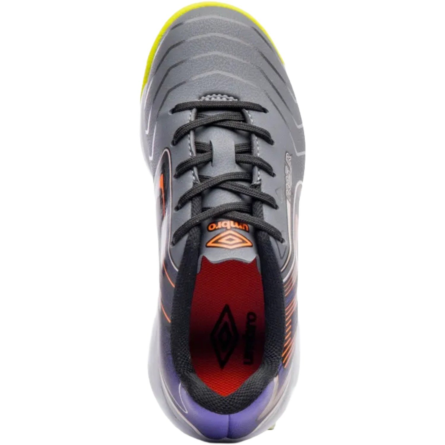 Chuteira Futsal Umbro Pro 5 Infantil Cinza/Roxo/Laranja/Amarelo 5
