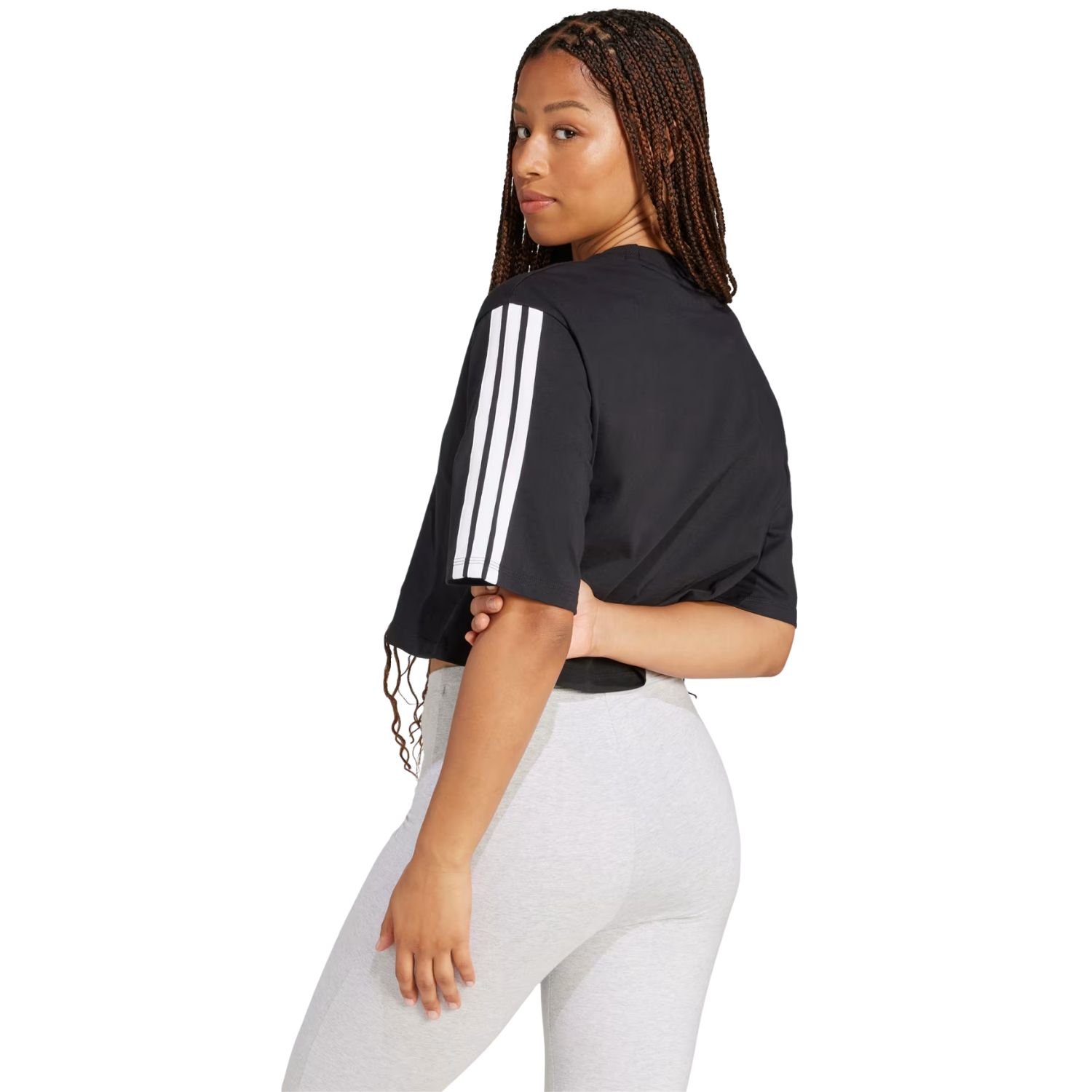 Camiseta Cropped Adidas Essentials 3 Stripes Feminino Preto 3