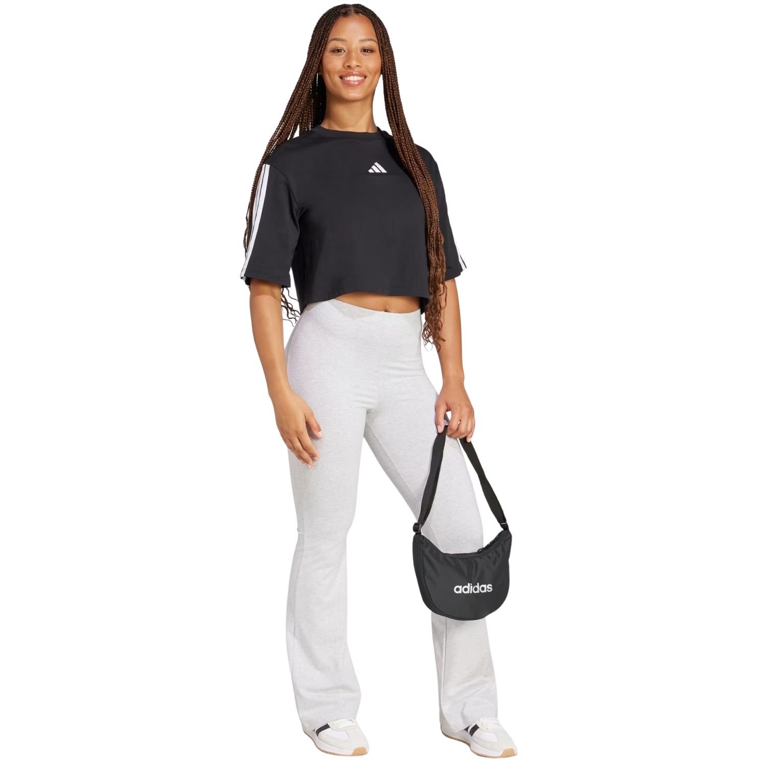 Camiseta Cropped Adidas Essentials 3 Stripes Feminino Preto 4