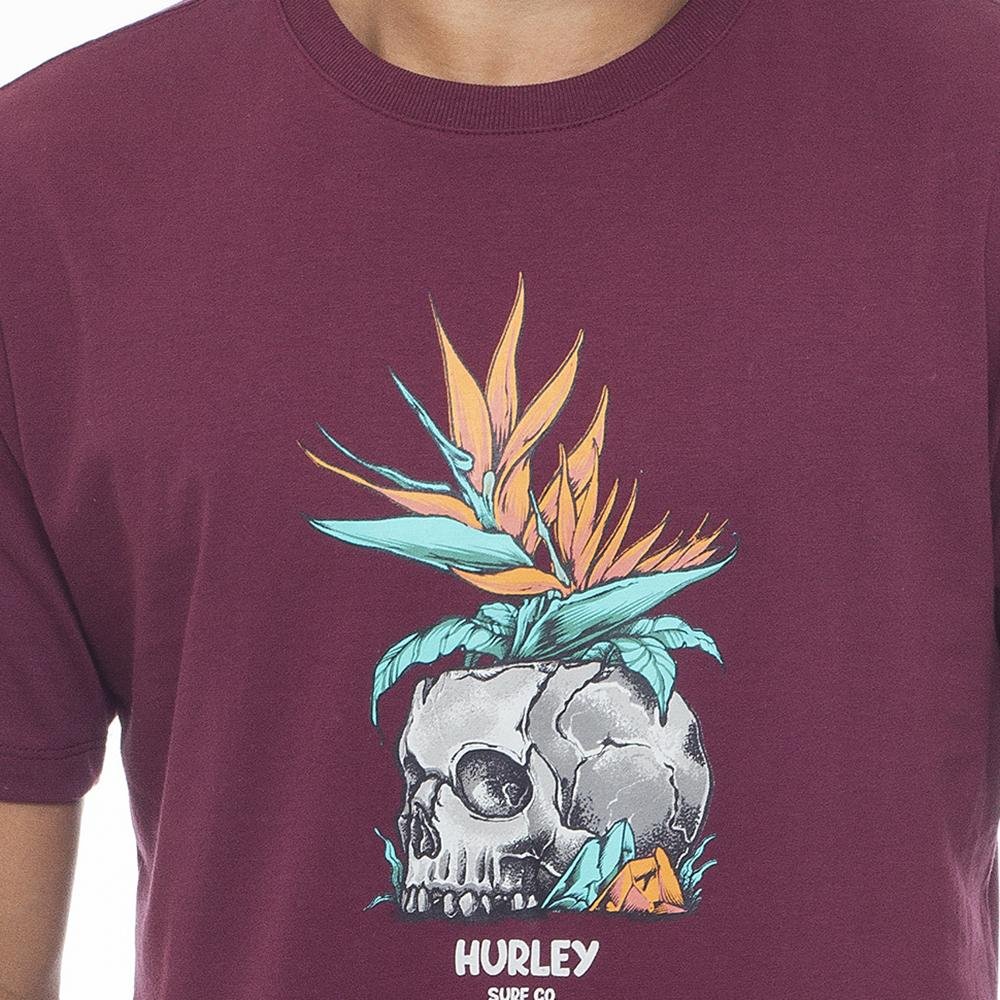 Camiseta Hurley Skull Flower WT23 Masculina Vinho Vermelho 2