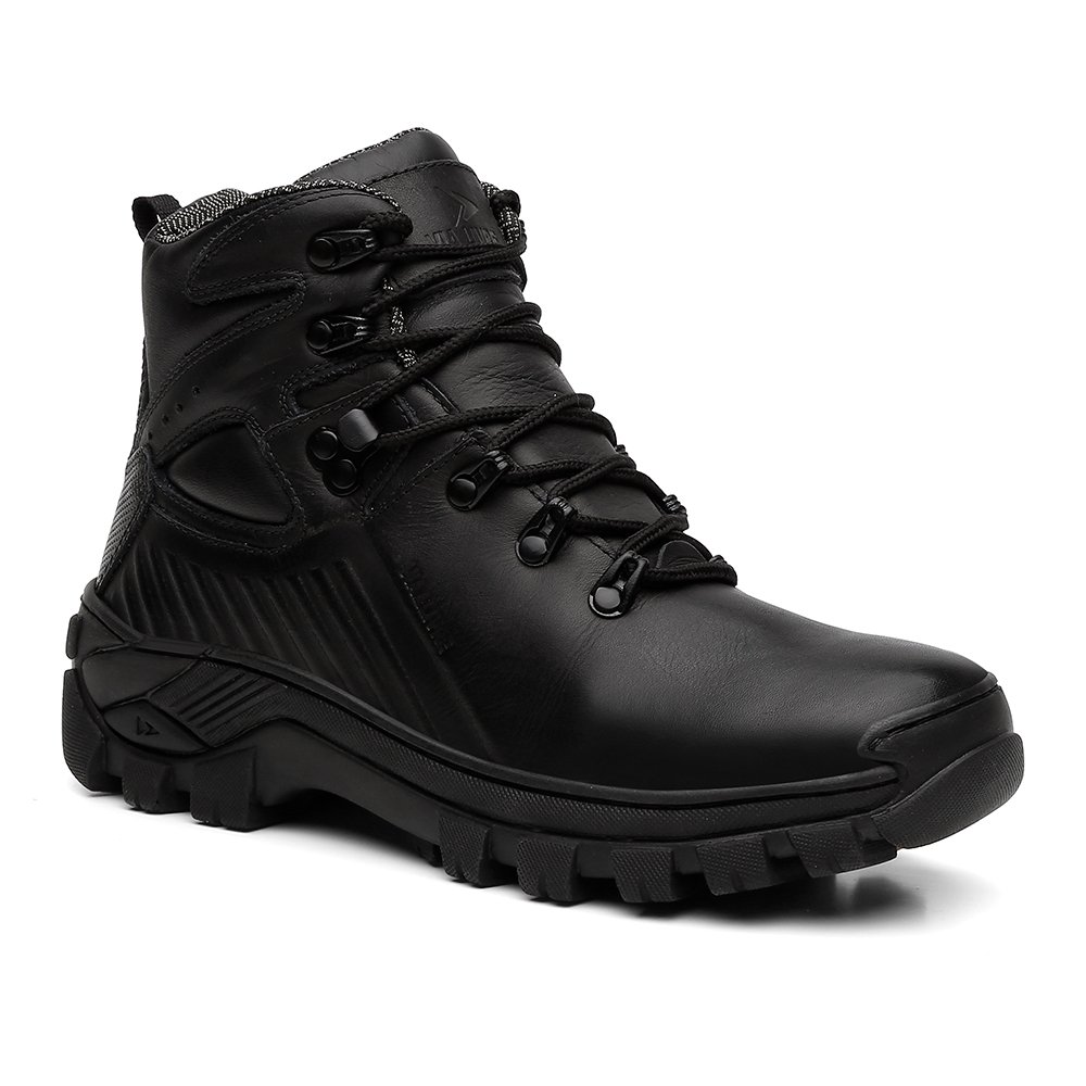Bota Coturno em Couro Via Livre com Cadarço e Sola Borracha Tratorada Preto 1