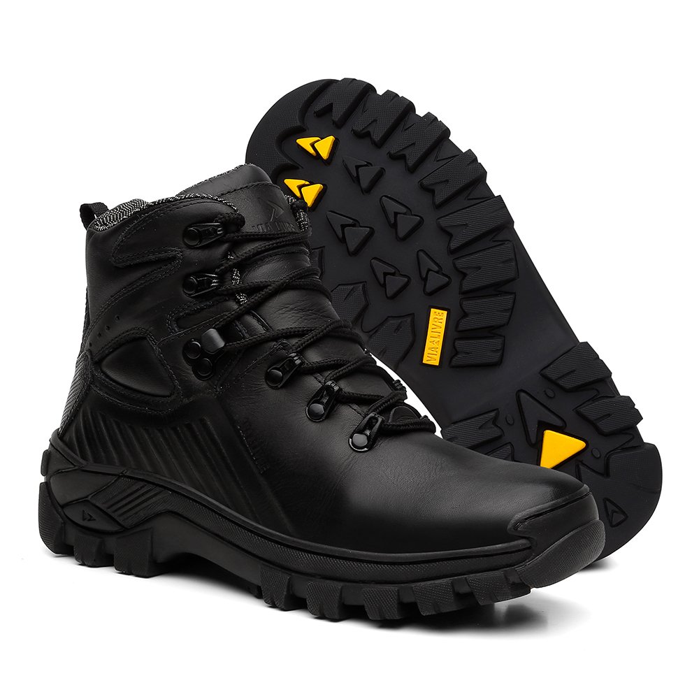 Bota Coturno em Couro Via Livre com Cadarço e Sola Borracha Tratorada Preto 2
