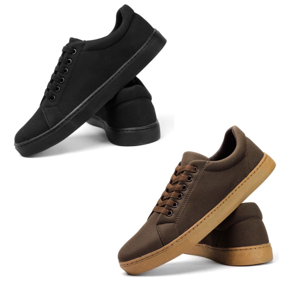 Kit 2 Pares Sapatênis Amanda Block Basico com Cadarço e Sola Borracha Reta