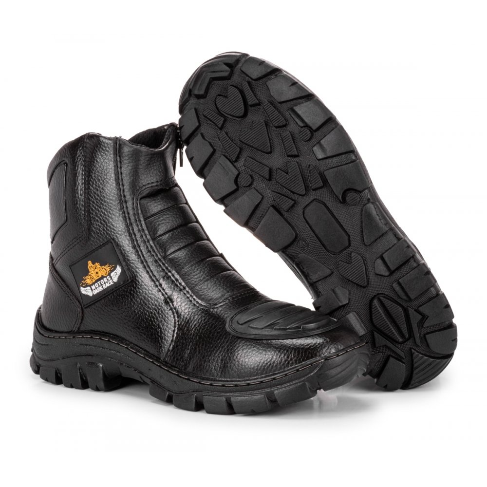 Bota Masculina Motociclista Sola Tratorada Costurada Com Zíper Preto 2