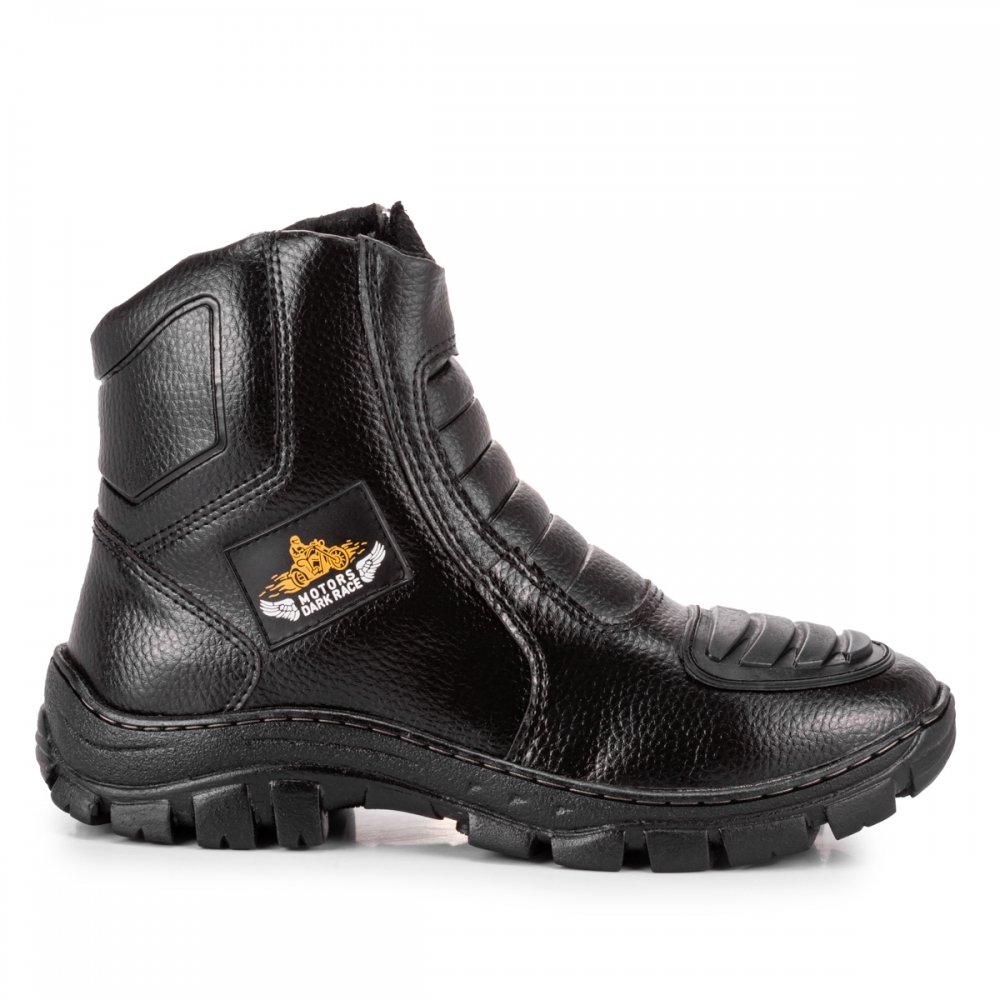 Bota Masculina Motociclista Sola Tratorada Costurada Com Zíper Preto 4