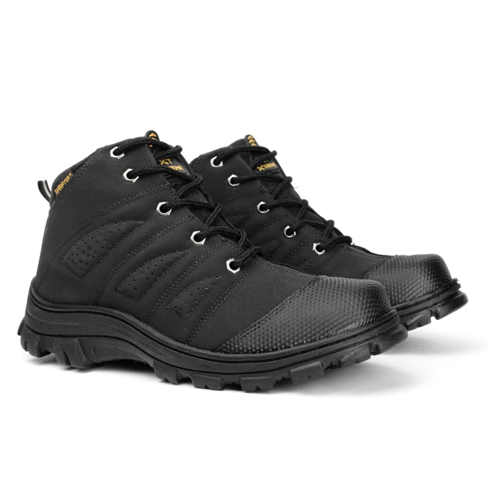 Bota Adventure Masculina Tratorada Bico Redondo Fecho Cadarço Cano Curto Preto 1