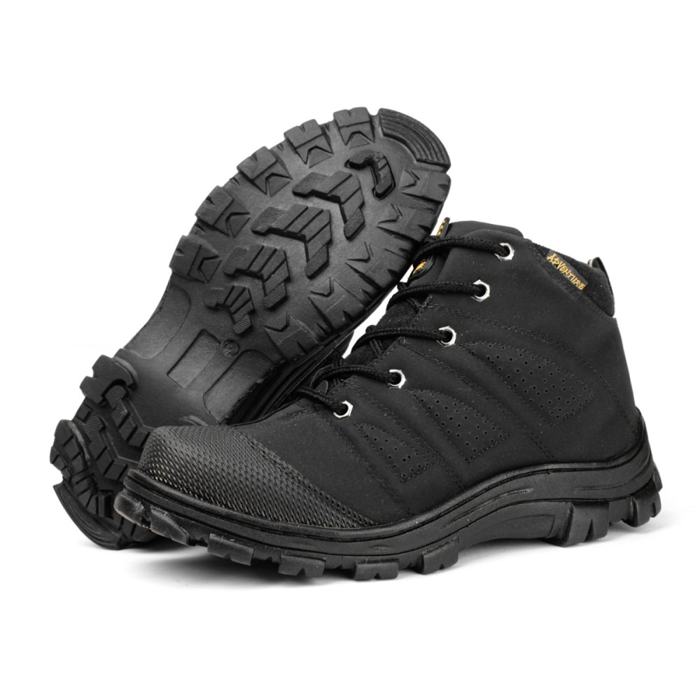 Bota Adventure Masculina Tratorada Bico Redondo Fecho Cadarço Cano Curto Preto 2