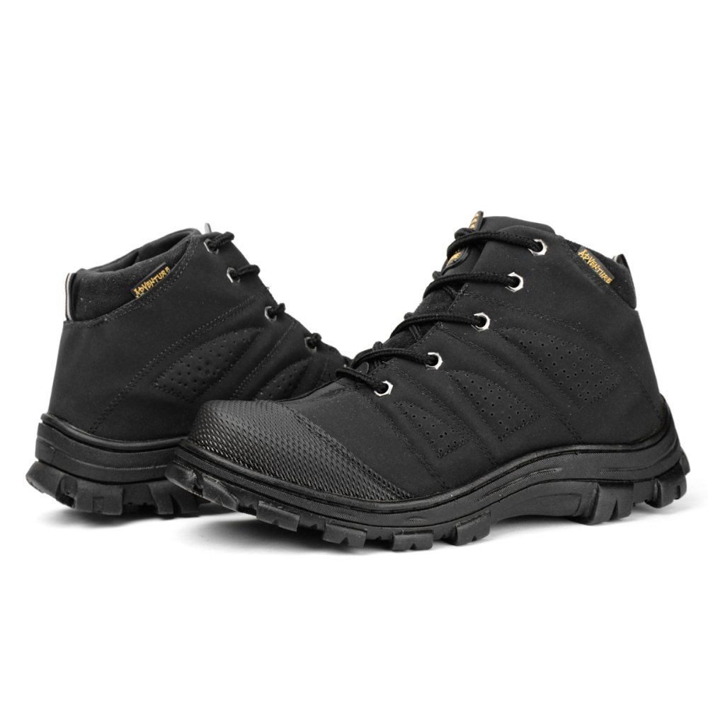 Bota Adventure Masculina Tratorada Bico Redondo Fecho Cadarço Cano Curto Preto 4