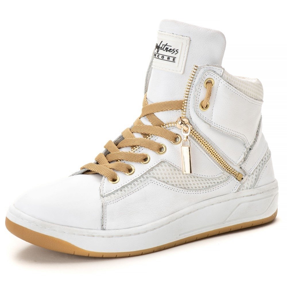 Tenis Fitness Feminino Couro Cano Curto Academia Treinos Sola Leve com Cadarço Estilo e Conforto Bege 1